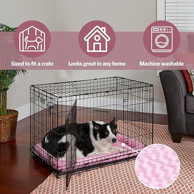 MidWest Homes for Pets QuietTime Fashion Dog Bed – Pink Faux Fur Bolster, Ultra-Soft and Machine Washable, Fits 36-Inch Crates and Carriers, for Medium to Large Breed Dogs