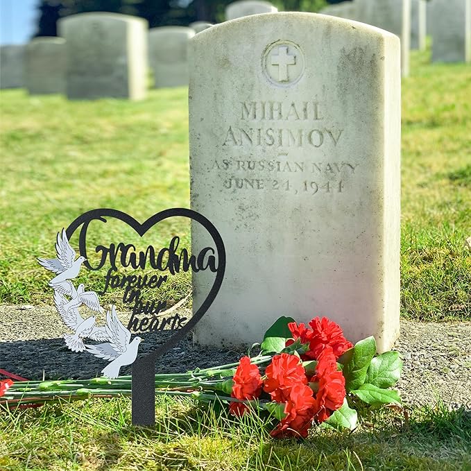 BUoonyer Stake Graves Cemetery Decorations - Grandma Metal Memorial Grave Markers, Grandmother Heart Graveyard Sympathy Plaque, Dove Remembrance Graveside Burial Decor Sign for Outside Yard Garden