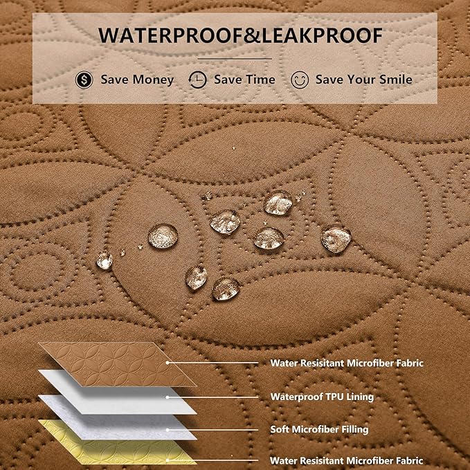 Waterproof Dog Blanket, 30x30 inches Small Pet Couch Covers for Sofa, Chair Bed Furniture Protector from Dogs Washable and Reversible-Turmeric+Lightbrown