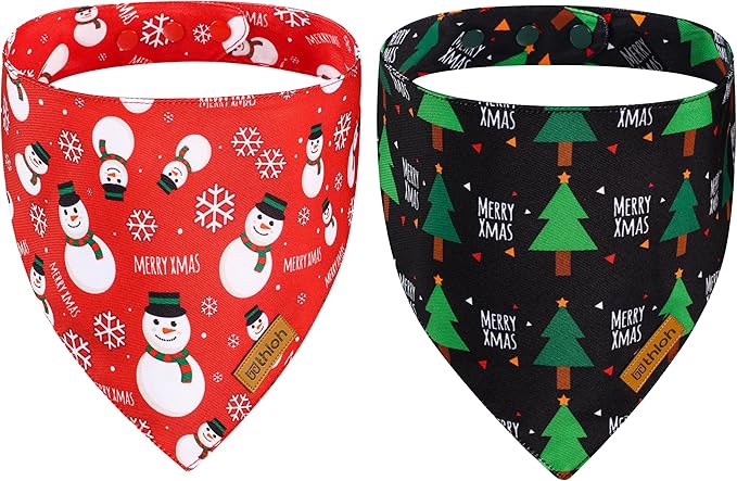 Christmas Dog Bandanas with Snap Button - 2 Pack Reversible Santa Claus Dog Scarf for Boy & Girl, Dog, Christmas Tree Holiday Bandana for Large and Extra Large Dogs (X-Large)