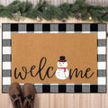 Tinideya 2 Pcs Winter Door Mat Snowman Welcome Non Slip Coir Mats Snow Black White Buffalo Plaid Floor Layering Doormats Seasonal for Front Porch Entryway Decor(Snowman)