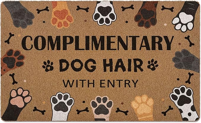 Complimentary Dog Hair with Entry Door Mat, Cute Dog Paws Print Artificial Coir Front Door Mat Indoor Outdoor Entrance, Funny Paw Welcome Doormat Rug for Porch Entryway Patio Decor, 17X30 Inch