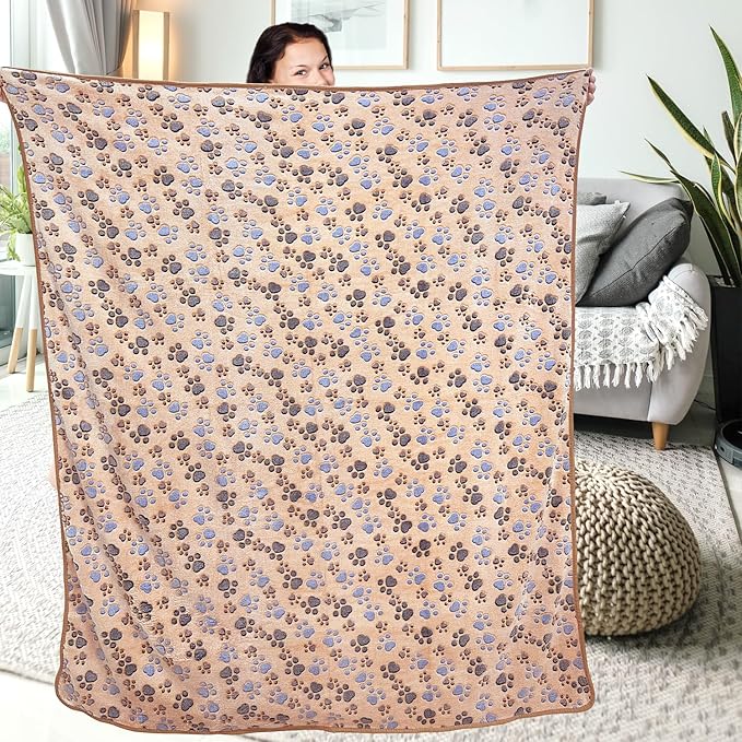Dog Blankets for Large Dogs, 3 Pcs Dog Blanket Washable, Soft Fluffy Flannel Pet Blanket Mat Cover for Bed Couch, Cute Print Puppy Blanket 60" x 50"