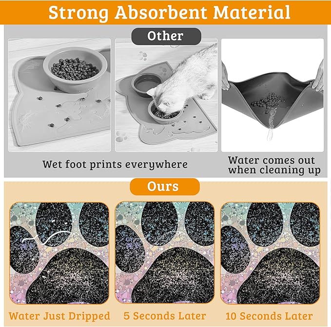 Pet Feeding Mat,Dog Paw Absorbent Dog Cat Food Mat Dog Mat with Rubber Backing,Non-Slip Water Bowl Placemat,Pet Supplies 16" x 24"