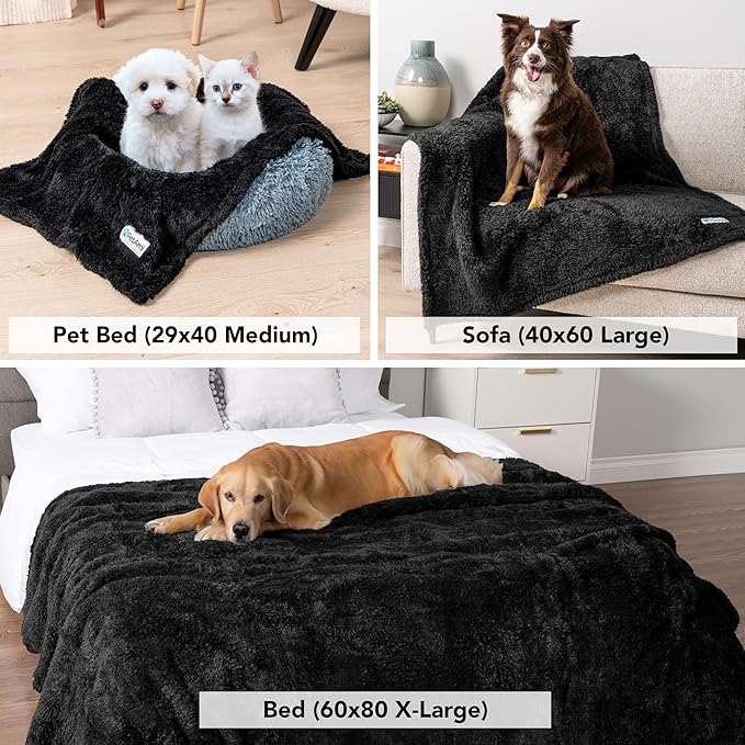 PetAmi Dog Blanket for Small Medium Dogs, Black Fluffy Soft Sherpa Fleece for Puppy, Kitten, Doggie - Calming Pet Throw for Couch, Sofa, Bed - Washable, Medium 29x40