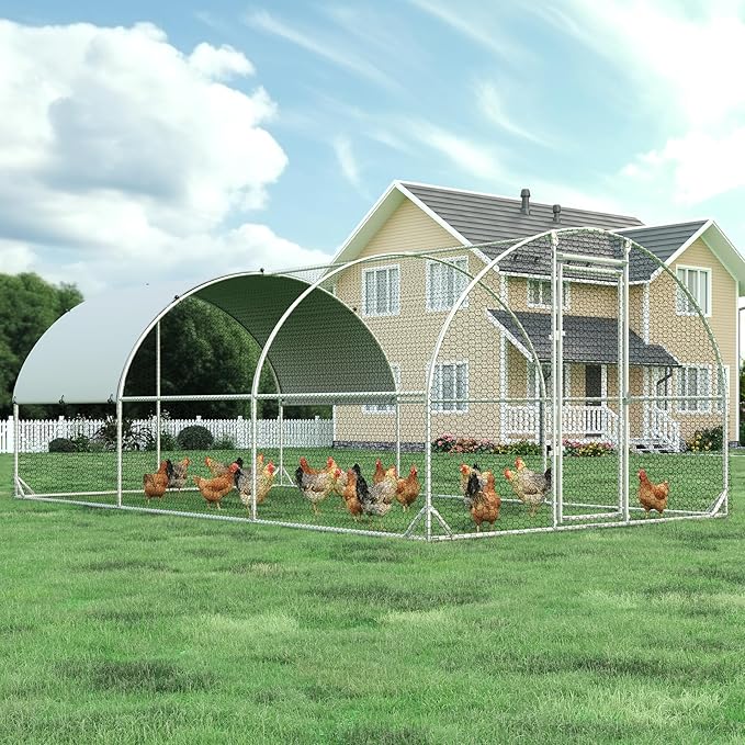 4ever2buy Large Metal Chicken Coop with Run Walk-in Poultry Cage Chicken Runs House Pen Cage Dome Roofed Chicken Coops with Anti-Ultraviolet Cover for Outdoor Backyard Farm Use 9.5'W x 19.3'L x 6.3'H