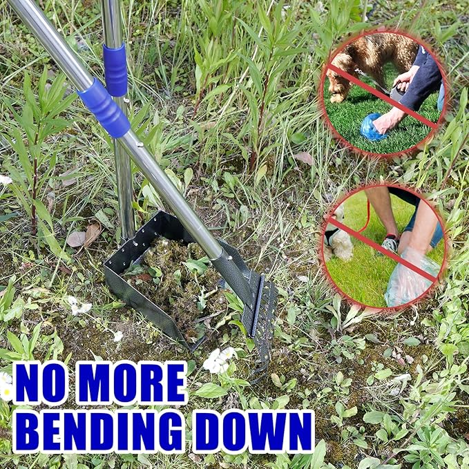 Pooper Scooper for Dogs, Dog Pooper Scooper Long Handle, Height Adjustable Pet Pooper Scooper, Poop Scoop Shovel, Detachable Rake and Tray Set Pet Waste Removal on Grass Dirt and Gravel