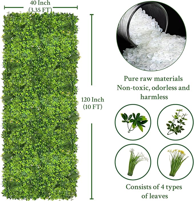 Artificial Plant Wall Roll: 40X120 in (33.5 sqft) UV-Anti Ivy Privacy Fence Screen Faux Greenery Panels Backdrop Boxwood Ivy Vine Leaf Hedge Fence for Indoor Outdoor Green Decor