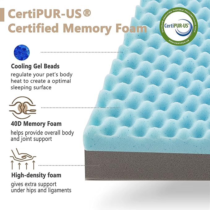 Memory Foam Medium Dog Bed, Cooling Dog Beds for Medium Dogs, Washable Orthopedic Pet Bed for Crate with Joint Relief Memory Foam, Waterproof Liner and Plush Cover (29"x 18", Beige)