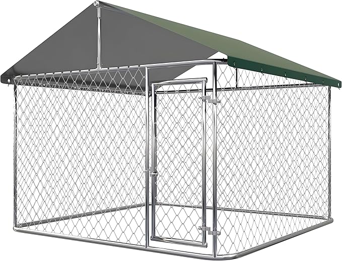 Heavy Duty 80" Outdoor Dog Kennel with Waterproof Roof - Escape-Proof Galvanized Steel Enclosure & Secure Safety Lock for Large Dogs, Backyard Weather-Resistant Playpen