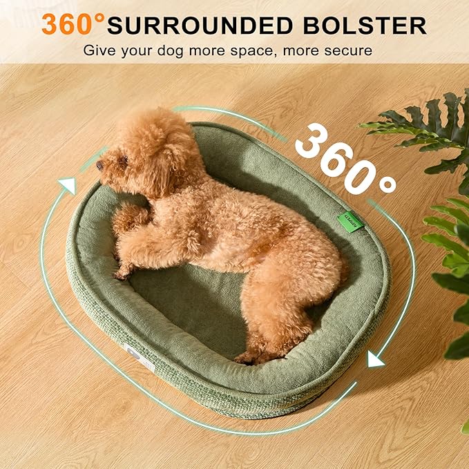 Dog Beds for Small Dogs,Orthopedic Bed with Removable Cover&Non-Slip Bottom Couch Bed with Four-Sided Bolster Green S