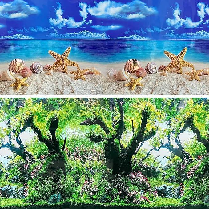 Fish Aquarium Background Poster Beach Fish Backdrop for Aquarium 10 20 Gallon Tank Wallpaper Fish Tank Background Double Sides Fish Tank Stickers