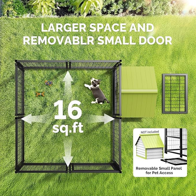 Sino Luban 2PCS Outdoor Dog Kennel Outside Run with Doggy Door&Waterproof Roof - 4x4x4.6FT Large Dog Kennels Pens Outside for Small/Medium Dogs - Heavy Duty Cage Yard (Can Connect to Your Dog House)