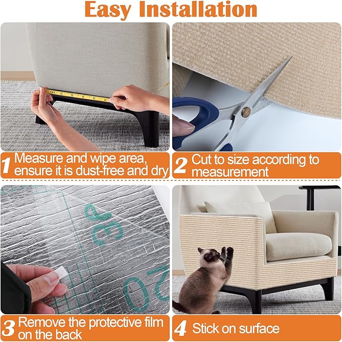 Cat Scratching Pad - 78.7" x 15.8" Trimmable Self-Adhesive Cats Claws Scratch Furniture Protector, DIY Cat Climbing Couch Protector for Scratch Post Cat Tree Replacement Indoor (Khaki)