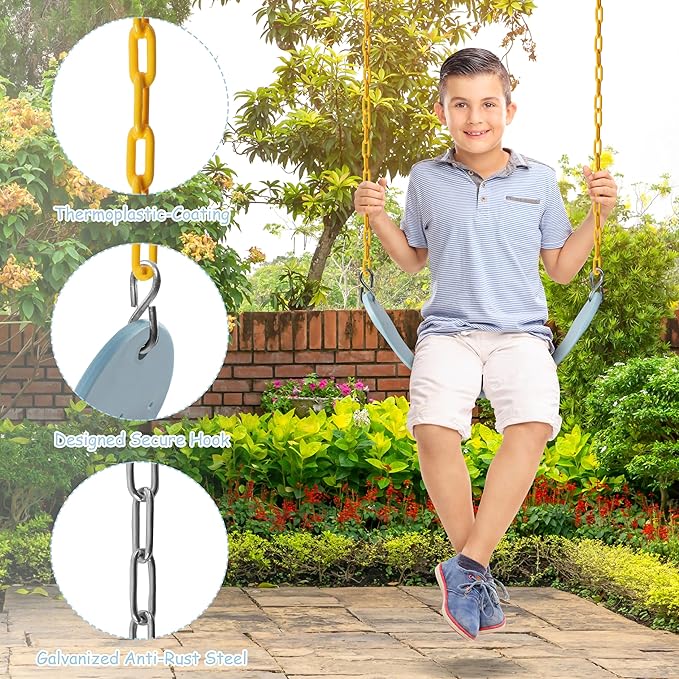 Sunnyglade 2PCS Swings Seats Heavy Duty with 66" Chain, Playground Swing Set Accessories Replacement with Snap Hooks, Support 250lb (2, Pastel Blue)
