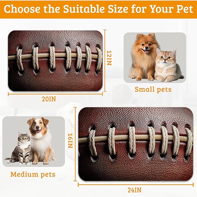 Football Texture Feeding Mat,Laces Stripes Absorbent Quick-Dry Cat Dog Food and Water Bowl Mats,Non-Slip Rubber Backing Mat,Cat Dog Accessories Supplies 12" x 20"