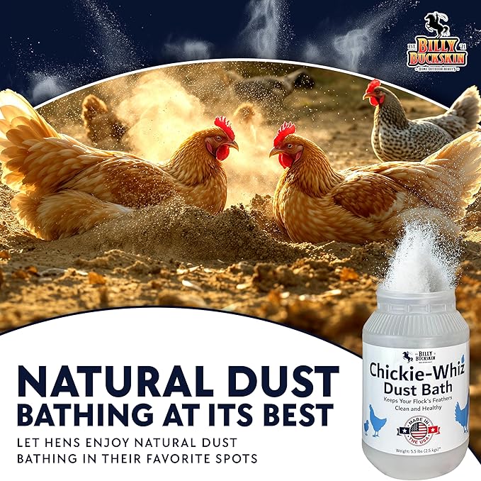 4 x 5.5lb Chickie Whiz Dust Bath, All-Natural Chickie Whiz Dust Bath Powder for Chickens for Healthier Chicken Eggs, Clean, Healthy Chickens Other Small Pet Animals by Billy Buckskin Co.