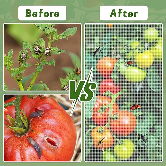 3 Pcs Garden Bird Netting Plant Cover for Square Tomato Cage, 59" x 17.7" Insect Bird Barrier Tomato Cage Net with Zipper & Drawstring, Tomato Trellis Netting Protection Cover for Protecting Plants