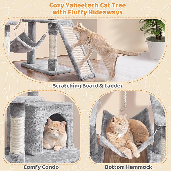 Yaheetech Cat Tree Tower 54in, Multi-Level Pet Stand Furniture with Extended Platform Hammock Scratching Posts Condo for Large Cats to Play and Sleep