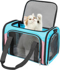 Discala Cat Dog Carrier Up to 15 Lbs TSA Airline Approved Pet Carrier for Small Medium Cats Puppies Dog Carriers for Small Dogs Collapsible Soft Sided Cat Travel Carrier - Blue&Pink 17"x11"x11"