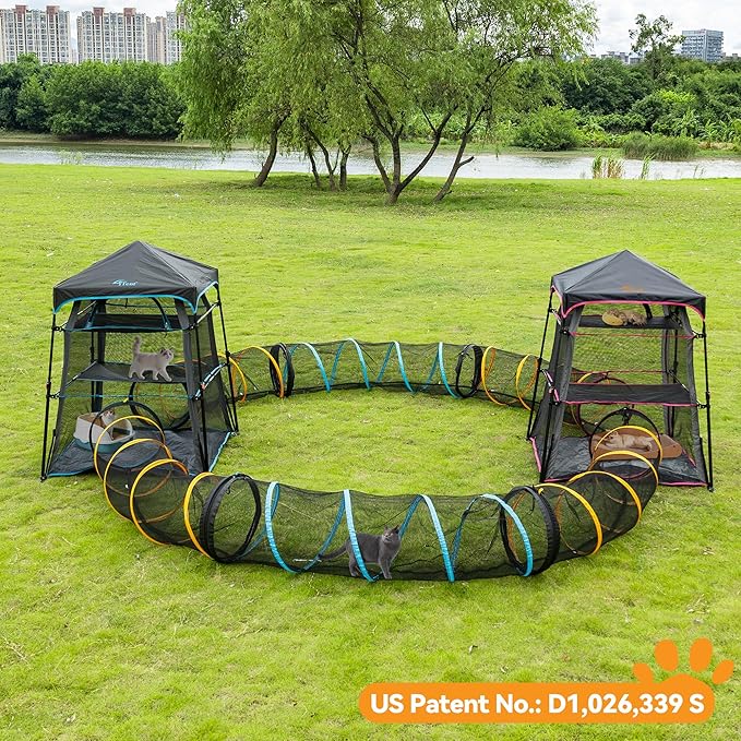 Pop Up Catio Cat Enclosure for Indoor and Outdoor with Waterproof Bottom,3 Tier Spacious Cat Tower Tent,Portable Outdoor Cat Tent for Patio,Balcony, Deck & Camping Weatherproof & Sunproof(Patented)
