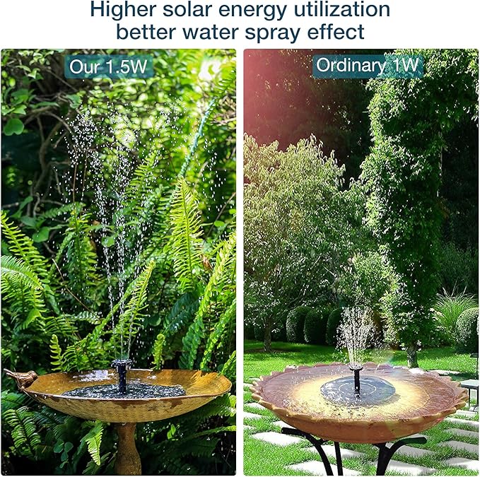 AISITIN 2 x 1.5 W DIY Solar Powered Garden Fountain with 6 Nozzles Effects for Ponds, Bird Bath, Aquarium, Garden Fountain