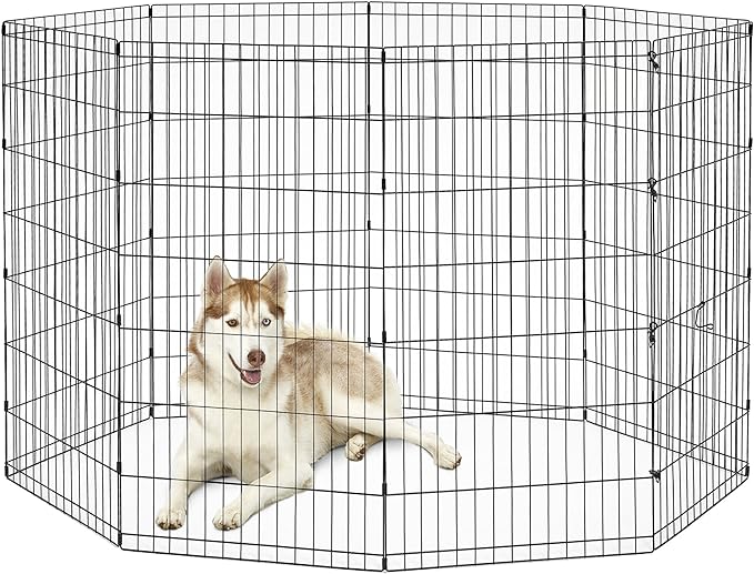 MidWest Homes for Pets Folding Metal Dog Exercise Pen, Indoor/Outdoor Playpen with No Door, Provides 16 Sq Feet of Play Space, 48-Inches Tall, Black E-Coated