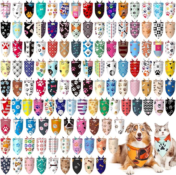 150 Pcs Paw Dog Bandanas Bulk Pet Bibs Colorful Triangle Scarf Pet Paw Bandanas for Medium Large Dogs Spring Summer Birthday Costume Decoration