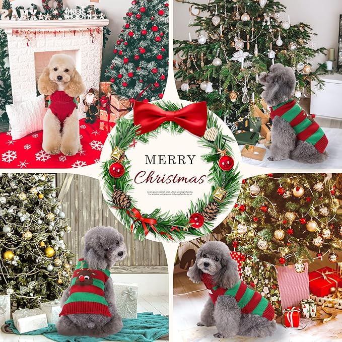 Dog Cat Christmas Sweater Boy Girl Ugly Reindeer Xmas Pet Clothes Holiday Puppy Costume New Year Gifts for Small Medium Large Dogs Outfits (XL, Red Green Stripe Reindeer)
