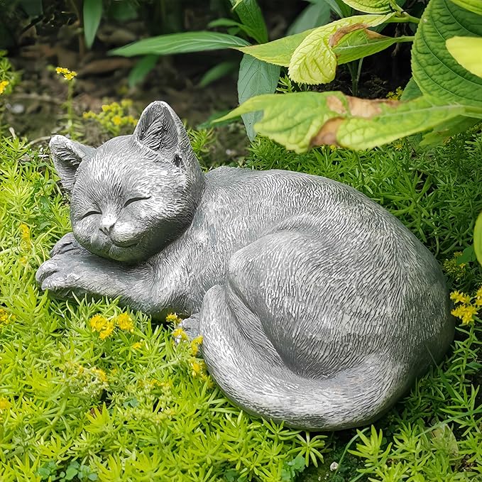 Garden Sleeping Cat Memorial Stone Cat Grave Marker Remembrance Kitten Statues for Garden,Patio,Lawn,Grave Decor Pet Sympathy Gift