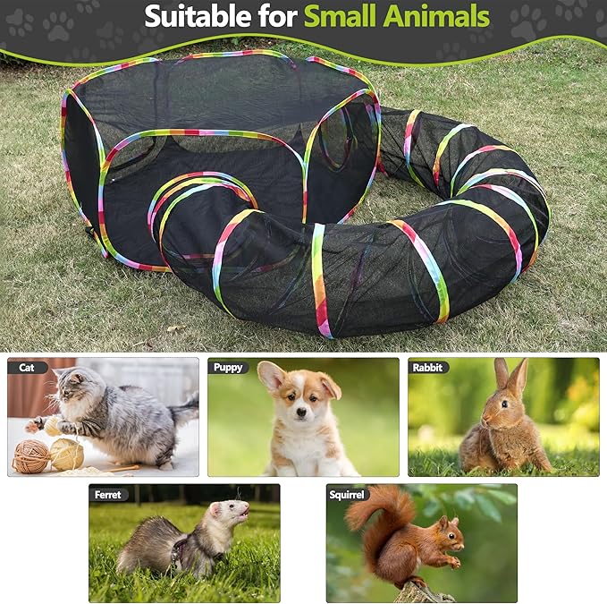 Outdoor Cat Enclosure, Portable Cat Tents for Outside with Storage Bag, Outside Cat Playpen Pet Enclosure with Toy Ball, Cat Tunnel Outdoor Playground for Cats & Small Animals