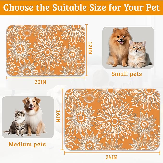 Retro Geometric Aesthetic Dog Food Mat,Orange Absorbent Pet Feeding Mat for Food and Water Bowl,Quick Dry Dog Placemat Non Slip Rubber Backing Waterproof Pet Supplies 16" x 24"