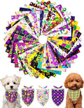 PET SHOW 50 Pack Mardi Gras Dog Bandanas Bulk for Small Dogs Cats Puppys XS Washable Adjustable Dog Scarf Triangle Bibs Pet Green Yellow Decorative Grooming Accessories