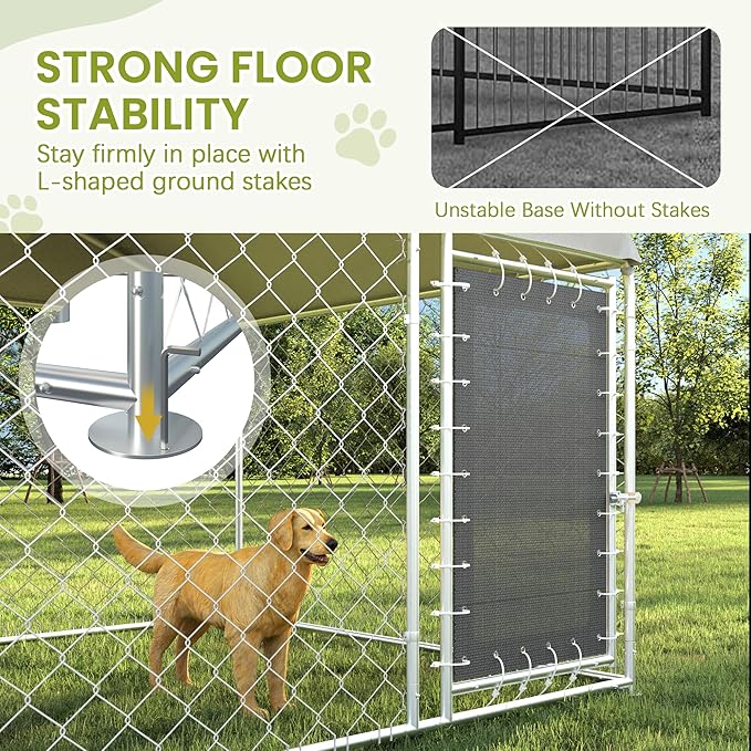 6FT x 6FT Outdoor Dog Kennel with Roof, Outside Dog Run Fence, Large Dog House Pen Enclosure with Secure Lock&Textilene Door
