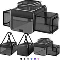 Top and 2 Sides Expandable Cat Carrier 18x11x11, TSA Airline Approved Dog Carriers for Small Dogs, Soft-Sided Pet Carrier with Self-Locking Zippers for Kitten,Rabbit, Puppy, Guinea Pig Black White