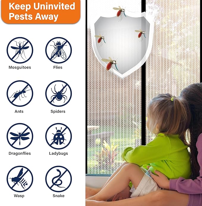 Magnetic Screen Door，Screen Door Mesh，Keep Bugs Out, Heavy-Duty Mesh Curtain,Pet and Kid Friendly, Works with Front Doors, Sliding Doors