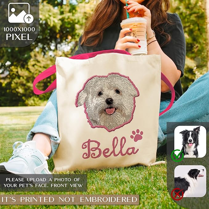 Personalized Canvas Pet Tote Bag for Dog & Cat Owners - Custom Gift with Photo & Name - Present for Dog Moms & Cat Dads