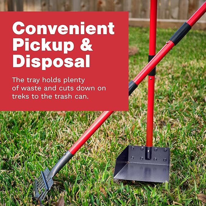 Pooper Scooper for Large Dogs and Small Dogs, Metal Poop Scooper Set with Long Handle Rake and Heavy Duty Tray for Yard, Grass, Dirt or Gravel, Heavy Duty Aluminum Poop Picker Upper