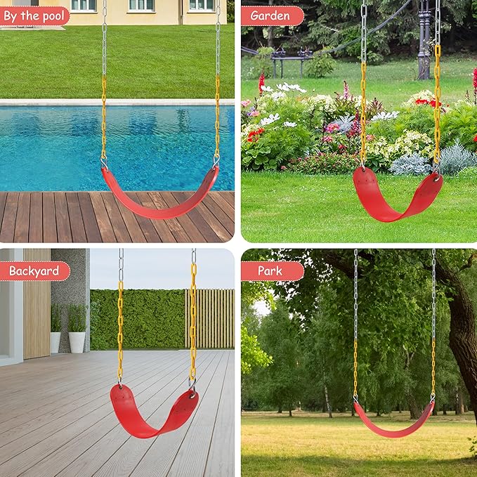 Sunnyglade 2PCS Swings Seats Heavy Duty with 66" Chain, Playground Swing Set Accessories Replacement with Snap Hooks, Support 250lb (2, Red)