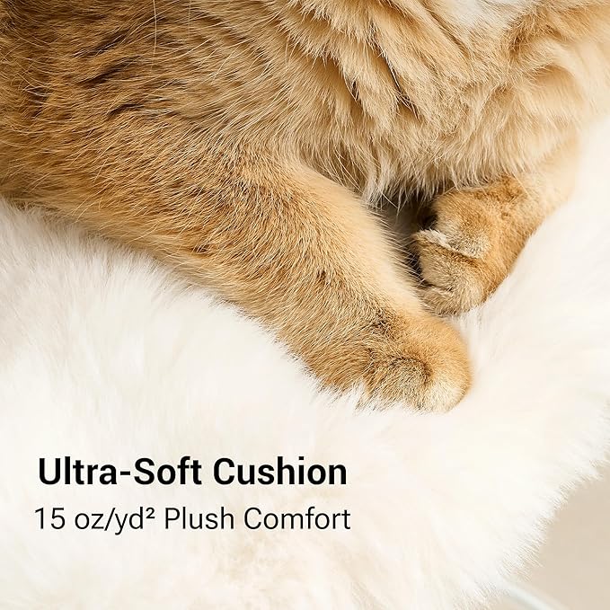 Modern Cat Tree Tower for Indoor Cats up to 12lbs, 34" H Furniture-Style Metal Cat Tower with Scratching Posts, Wood Cat Bed with Soft Plush Cushion Washable, Acrylic Capsule, Soft White