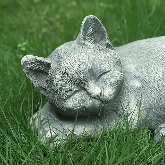 Garden Sleeping Cat Memorial Stone Cat Grave Marker Remembrance Kitten Statues for Garden,Patio,Lawn,Grave Decor Pet Sympathy Gift