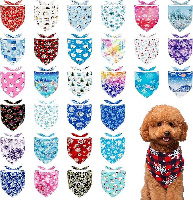 30 Pack Winter Dog Bandanas Bulk for Small Dogs Stitch Edge Dog Bandanas Puppy Cats Scarves Grooming S