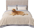 Bedsure Waterproof Dog Blankets for Bed - Pet Blanket for Bed Couch Protector Washable, Jacquard Coral Fleece Cat Throw Blanket, Soft Plush Reversible Furniture Protection, Queen, 86x90, Cream