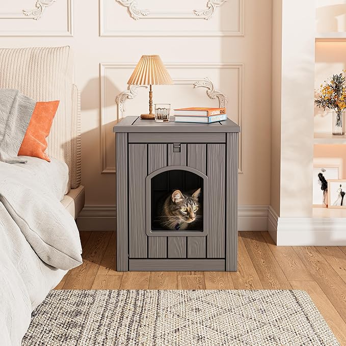 Litter Box Enclosure, Waterproof & Weatherproof Plastic Cat House for Indoor Outdoor Use, Multi-Functional Hidden Litter Box Furniture for Living Room, Backyard, Patio, Garage