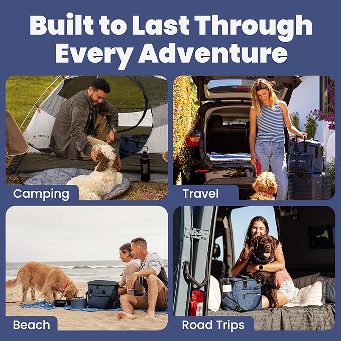 The Original Doggy Bag™ - Complete Dog Travel Bag for Supplies with 2 BPA-Free Travel Dog Bowls & 2 Pet Food Containers - Traveling Kit for Road Trips, Camping, Weekend Away or Doggy Gift: Navy