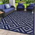 GENIMO Outdoor Rug for Patio Clearance, 6'x9' Waterproof Camping Mat, Reversible Plastic Straw Rugs for RV, Camper, Balcony, Backyard, Picnic, Deck (Blue & Grey)