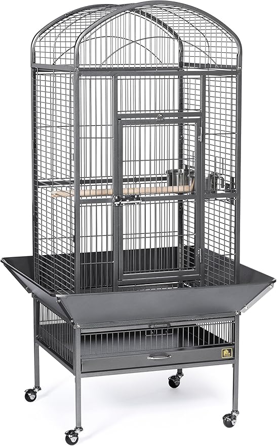 Prevue Pet Products Dometop Bird Cage - for Parrots, Conures, Caiques, Small Cockatoos, Big Bird Cage with Wheels, Indoor or Outdoor - Large, Black Hammertone