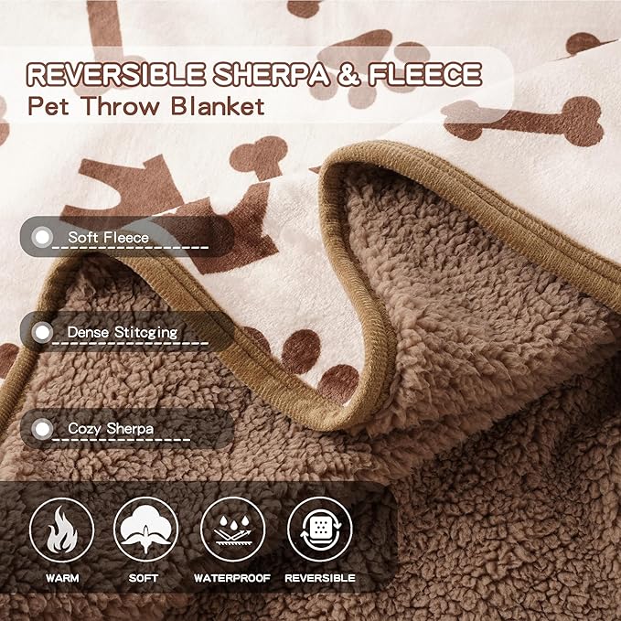 Waterproof Dog Blankets Pet Blanket 60"x80", Soft Fluffy Sofa Car Bed Protector, Reversible Sherpa Fleece Dog Blanket for Large Dogs (Beige-House)
