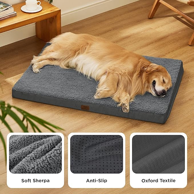 Bedsure XL Dog Beds Large Sized Dog -Comfy Flat Extra Large Pet Beds with Removable Washable Cover, Orthopedic Egg Crate Foam Mat, Suitable for Pet Up to 100 lbs