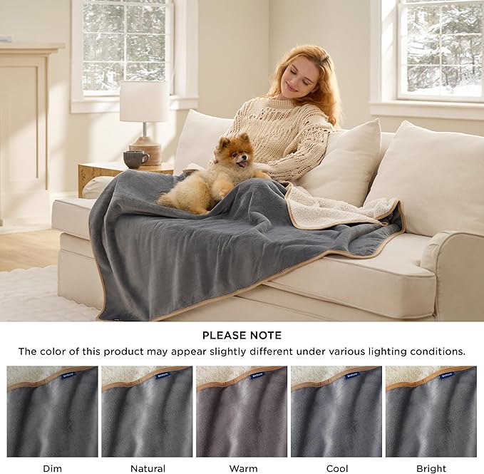 Bedsure Waterproof Dog Blankets for Large Dogs - Large Cat Blanket Washable for Couch Protection, Sherpa Fleece Puppy Blanket, Soft Plush Reversible Throw Furniture Protector, 40"X50", Grey